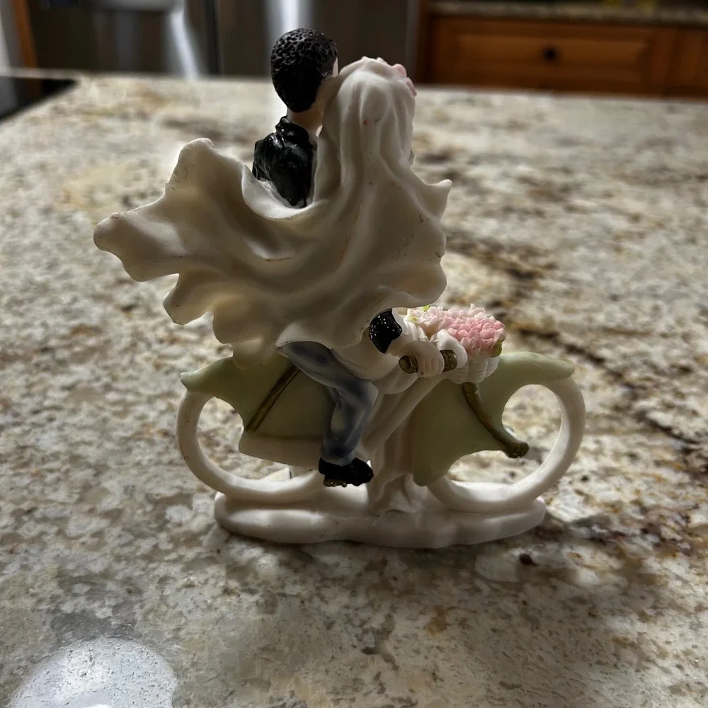 Vintage Style Bride and Groom on Bicycle Wedding Cake Topper Figurine Keepsake